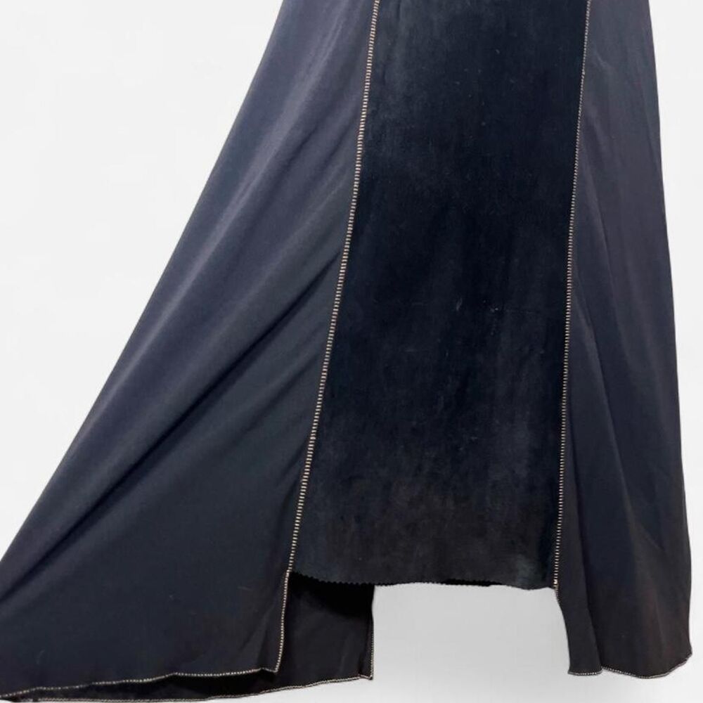 Vintage Black Suede Leather Paneling Contrast Stitch Whimsigoth Maxi Dress - Picture 5 of 8